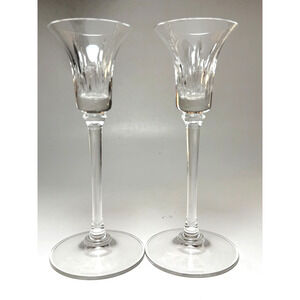 Wedgwood Vera Wang 7" Candlesticks Duchesse Clear Cut Crystal Signed Set 2 EUC
